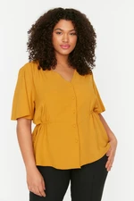 Trendyol Curve Weave Mustard V-Neck Tie-Down Blouse