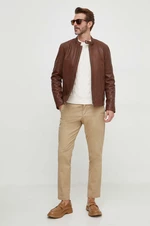 Kožená bunda Pepe Jeans VONN pánská, hnědá barva, přechodná, PM402878