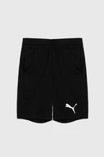 Dětské kraťasy Puma ACTIVE Interlock Shorts B černá barva, s potiskem, nastavitelný pas