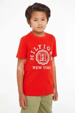 Dětské bavlněné tričko Tommy Hilfiger červená barva, s potiskem