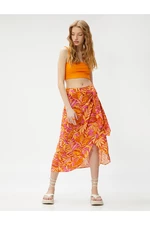 Koton Floral Skirt Maxi Tie Front Viscose, Wrapped Close.
