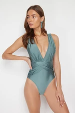 Trendyol Mint Deep Decollete Draped Regular Swimsuit