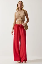 Happiness İstanbul Women's Red Summer Viscose Palazzo Trousers