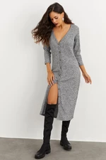 Cool & sexy dámské šedé šaty na knoflíky