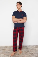 Trendyol Men's Navy Blue Regular Fit Plaid Knitted Pajama Set