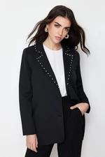 Trendyol Black Collar Stone Detailed Woven Jacket