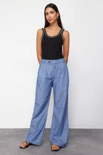 Trendyol Dark Blue Pleated High Waist Wide Leg Jeans