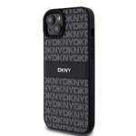 Zadní kryt DKNY PU Leather Repeat Pattern Tonal Stripe pro Apple iPhone 15 Plus, černá