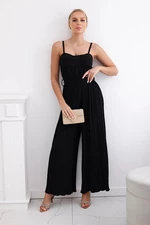 Pleated jumpsuit with straps black