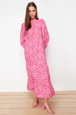 Trendyol Fuchsia Patterned Half Pat Wide Fit Cotton Woven Dress