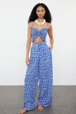 Trendyol Ethnic Patterned Woven Ruffle Blouse Trousers Suit