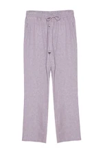 Trendyol Lilac Linen Blend High Waist Striped Wide Leg Trousers