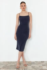 Trendyol Navy Blue Body-Sitting Unlined Glitter Glitter Knitted Stylish Evening Dress