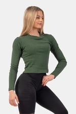 Dámské tričko Nebbia  Organic Cotton Ribbed Long Sleeve Top 415 dark green XS