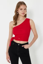 Trendyol Red One-Shoulder Fitted Blouse with Tie Detail