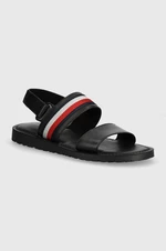 Sandály Tommy Hilfiger CORE LTH STRAPPY SANDAL pánské, černá barva, FM0FM05009