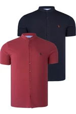 DOUBLE SET T8597 DEWBERRY MEN'S SHIRT-BURGUNDY-NAVY BLUE