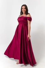 Lafaba Women's Damson Stone Strap Draped Plus Size Long Evening Dress