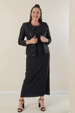 By Saygı Fleece Jacket With Half Moon Sleeves Lined Crepe Dress Plus Size 2-Piece Suit