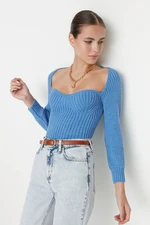 Trendyol Blue Crop Heart Collar Knitwear Sweater