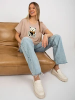 Beige ribbed oversize blouse with teddy bear