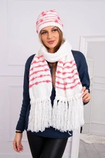 Ladies set with scarf Anika K304 ecru + raspberry