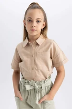 DEFACTO Girl Crop Linen Short Sleeve Shirt