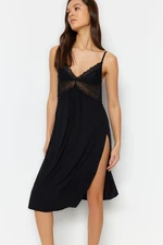 Trendyol Black Lace and Knitted Nightgown with Back Detail and a slit