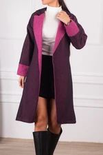 armonika Women's Fuchsia With Belted Waist Two-tone Long Stamp Coat
