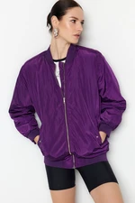 Trendyol Purple Oversize Bomber Coat with Pleated Sleeves