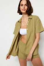 Trendyol Green Woven Linen Blend Blouse Shorts Set