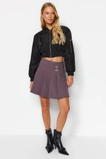 Trendyol Gray Buckle Detail Pleated Mini Woven Skirt