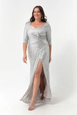 Lafaba Women's Gray Sequined Plus Size Evening Dress.