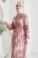 InStyle Serena Floral Pattern Pleated Chiffon Hijab Dress - Dried Rose