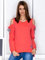 Coral sweatshirt with cutouts on the shoulders