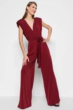 Trendyol Burgundy Knitted Jumpsuit with Belt