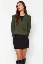 Trendyol Khaki Knit Detailed Regular Regular Fit Crop Woven Blazer Jacket