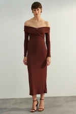 Trendyol Limited Edition Brown Collar Detailed Knitted Dress