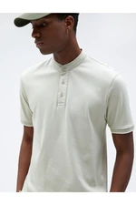 Koton T-Shirt with a wide collar, Slim fit Buttoned Short Sleeves Pile