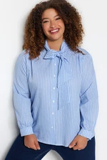 Trendyol Curve Blue Striped Woven Shirt with Tie Neck Detail