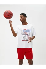 Koton Sports Oversized T-Shirt with Basketball Print. Crew Neck Short Sleeved.