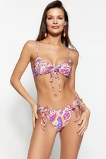 Trendyol Abstract Patterned Gathered Normal Leg Bikini Bottom