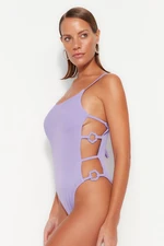 Trendyol Lilac Round Neck Accessorized High Leg Swimsuit