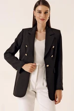 By Saygı Notched Collar Double Buttoned Pocket Lined Jacket Black