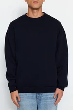 Trendyol Men's Navy Blue Oversize/Wide-Fit Bear Animal Embroidery Cotton Fleece Sweatshirt