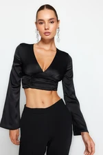 Trendyol Black Draped Satin Blouse