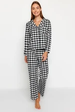 Trendyol Black Flannel Cotton Plaid Shirt-Pants Woven Pajamas Set