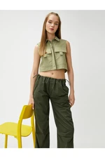 Koton Crop Shirt Sleeveless with Large Pocket Detailed and Buttoned