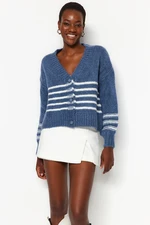 Trendyol Indigo Soft Textured Striped Knitwear Cardigan