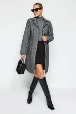 Trendyol Black Oversized Wide Cut Herringbone Pattern Long Stamp Coat